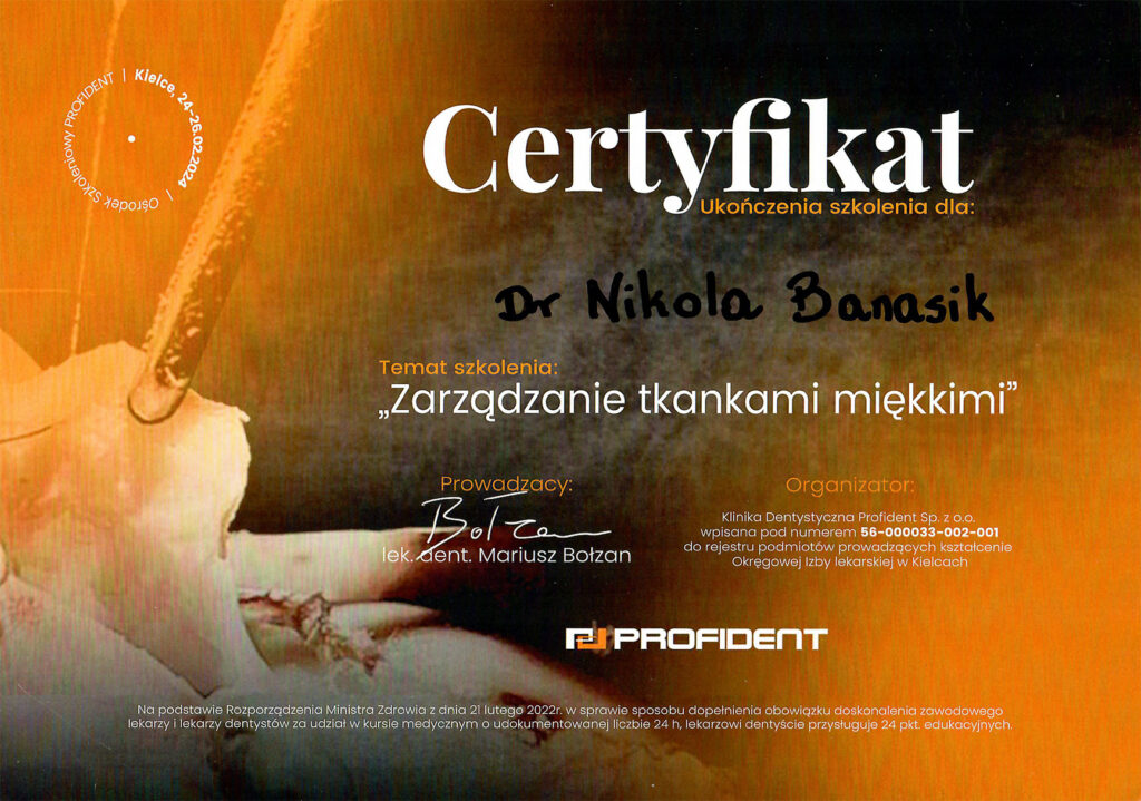 Certyfikat "Zarządzanie tkankami miękkimi"